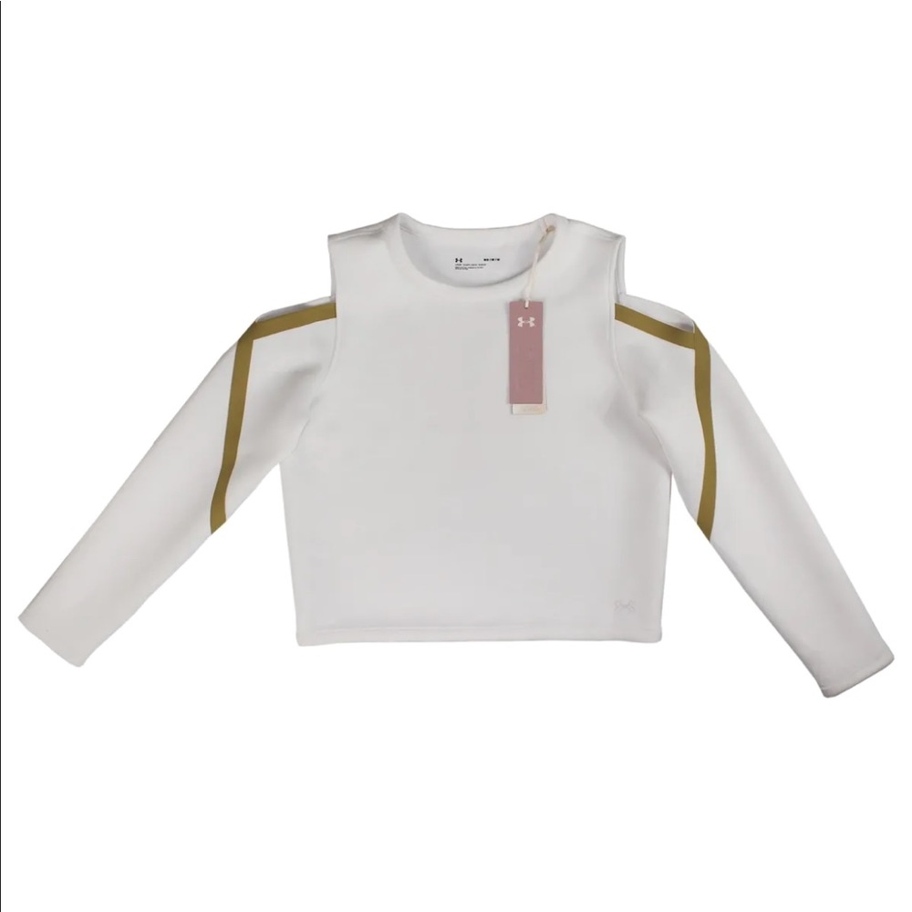 NWT $90 Women's Under Armour Misty Copeland White / Gold Cold Shoulder Top MED